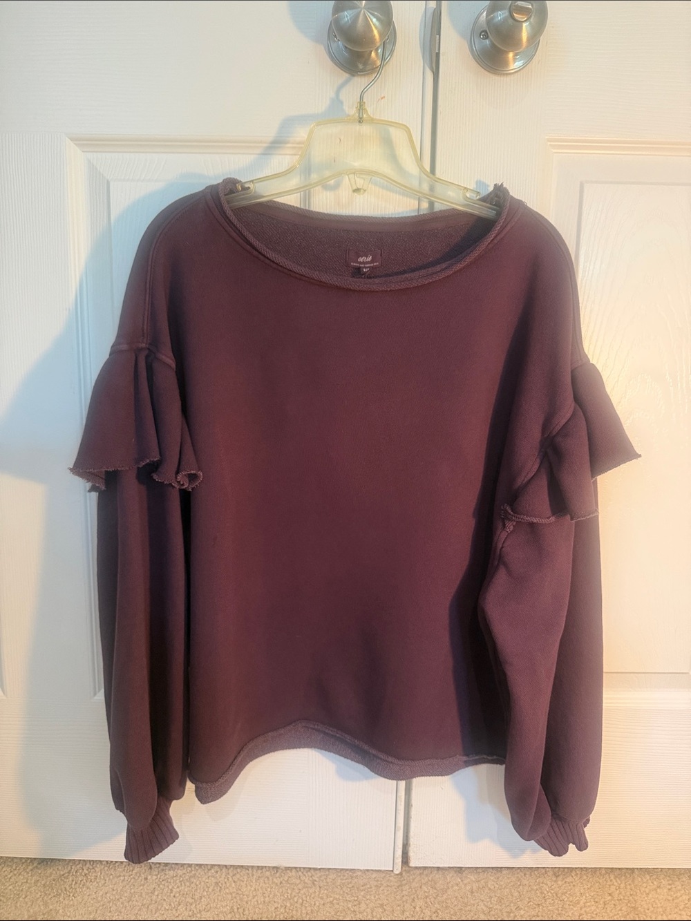 aerie Plum Ruffle-Sleeve Sweatshirt